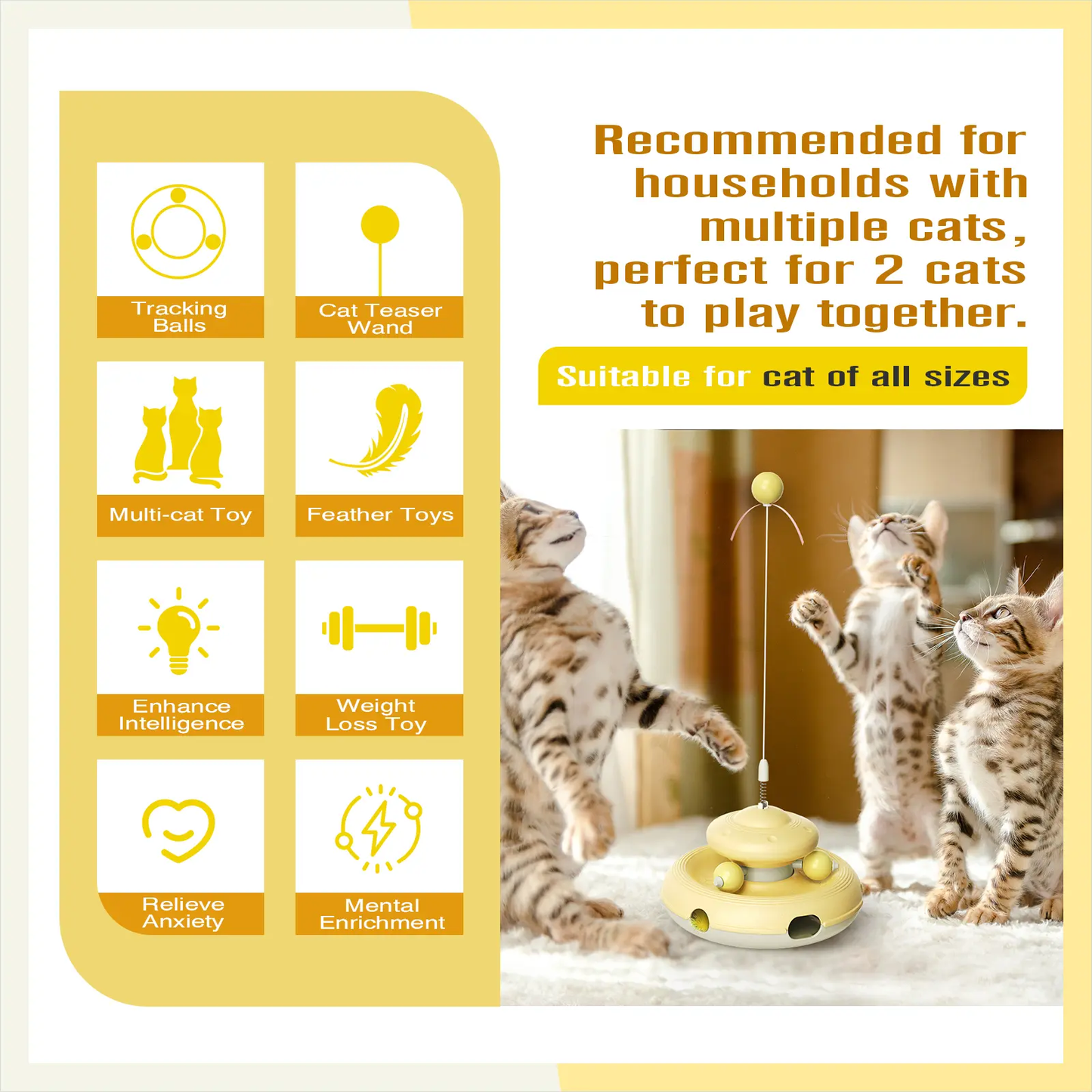 Self-Play Cat Enrichment Toy with Feather Wand & Rolling Balls