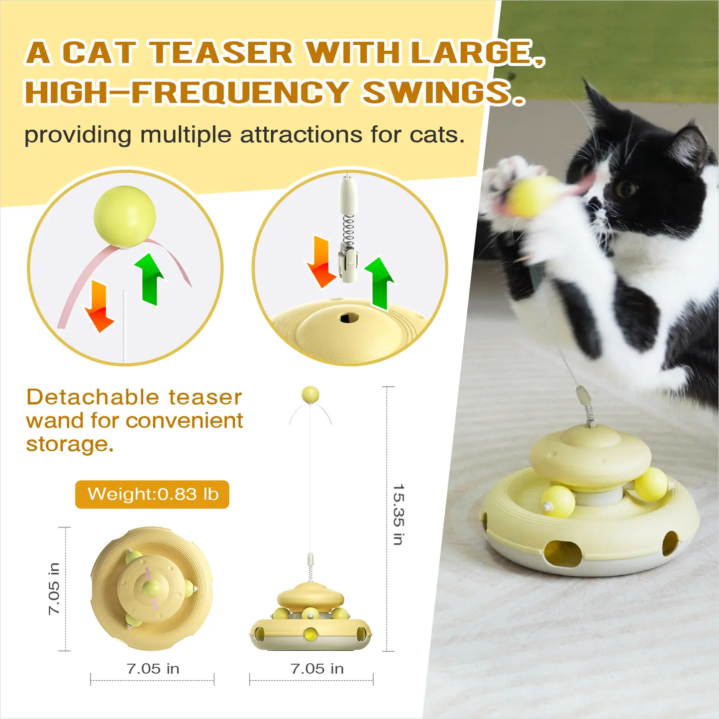 Self-Play Cat Enrichment Toy with Feather Wand & Rolling Balls