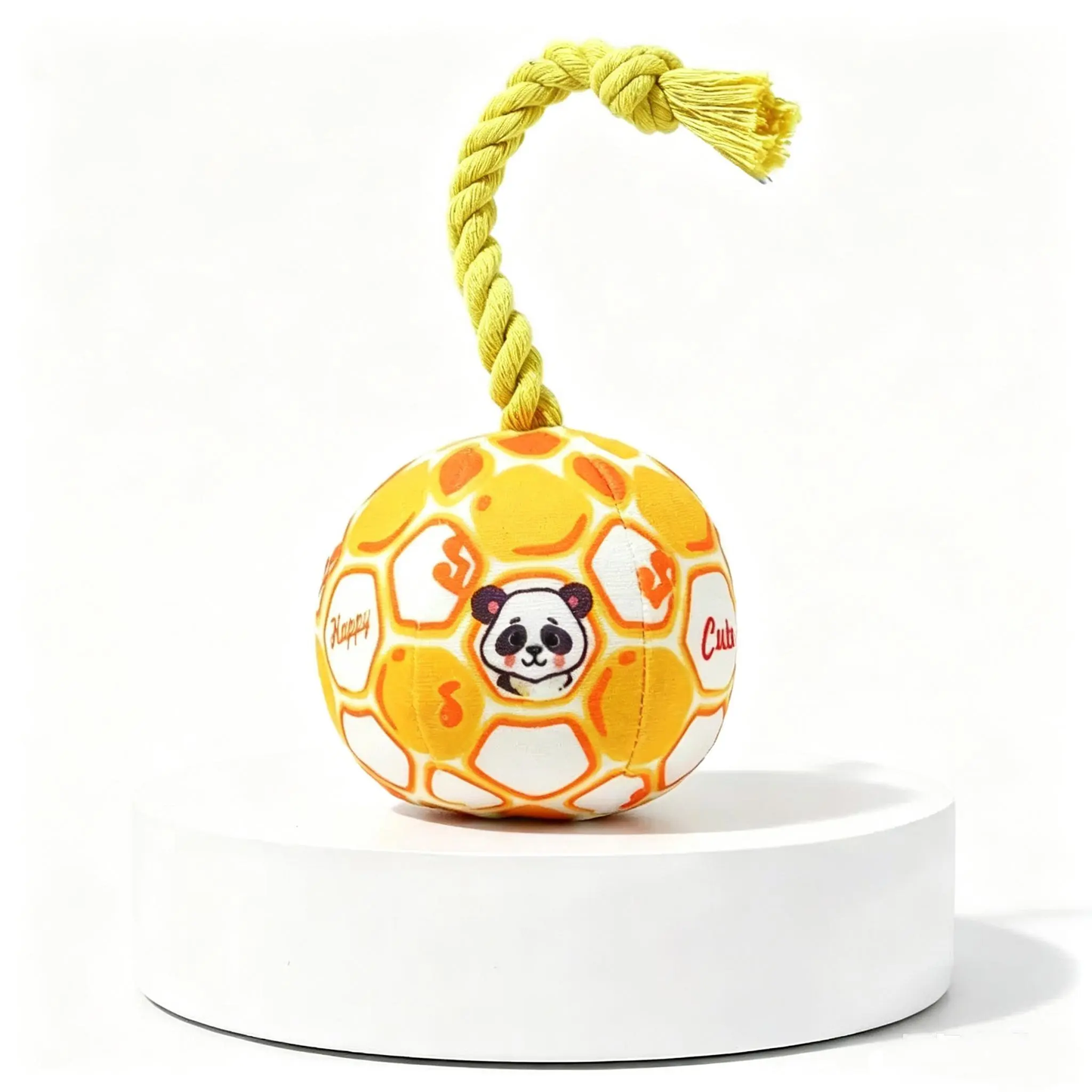 Squeaky Plush Rope Ball Dog Toy with Built-In Bell