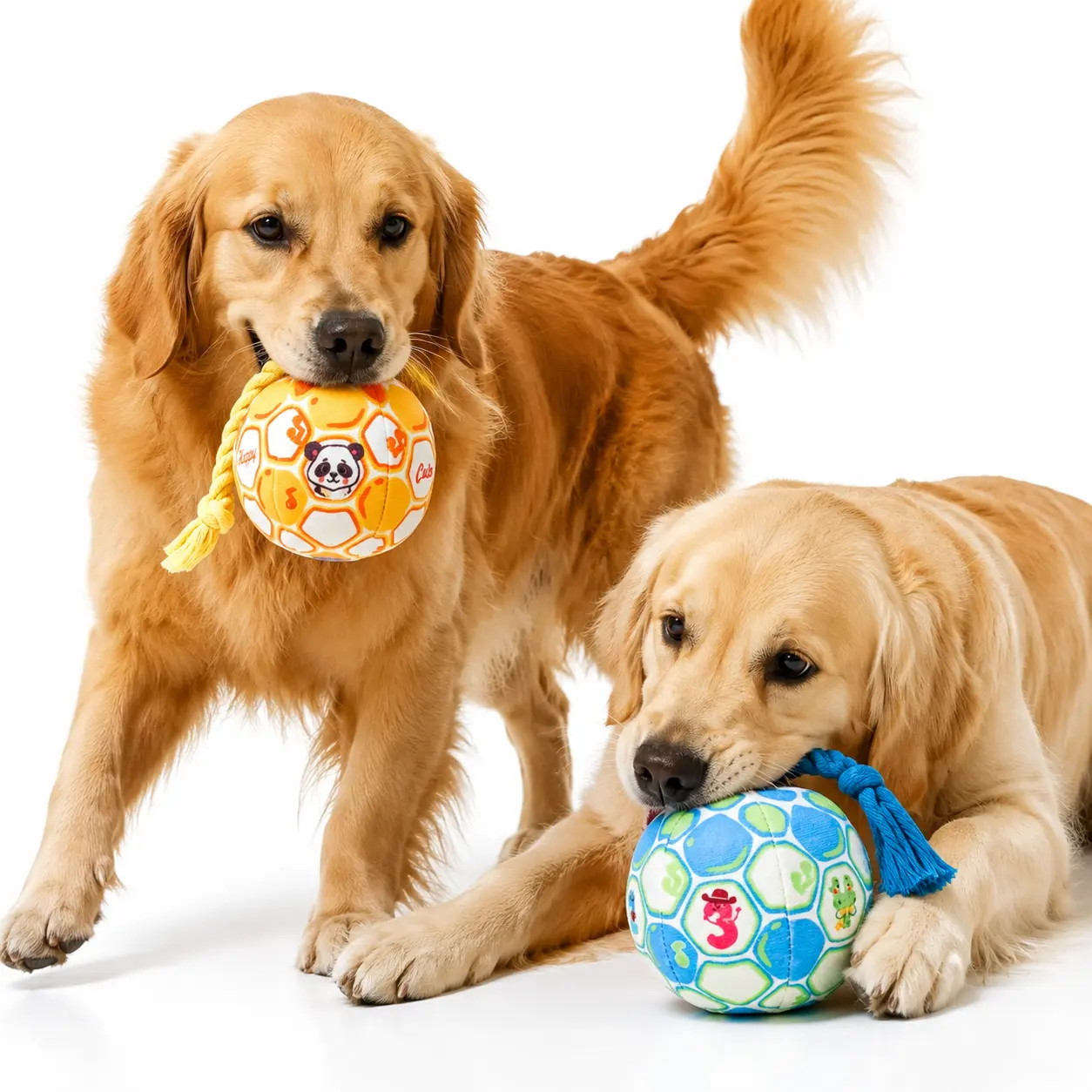 Squeaky Plush Rope Ball Dog Toy with Built-In Bell
