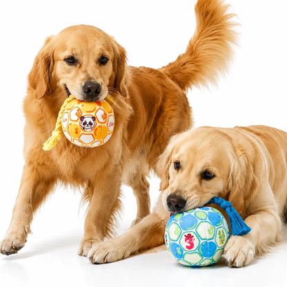 Squeaky Plush Rope Ball Dog Toy with Built-In Bell