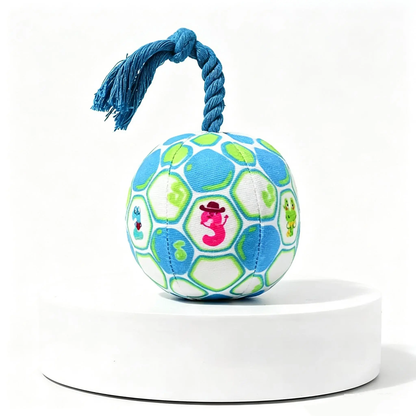 Squeaky Plush Rope Ball Dog Toy with Built-In Bell