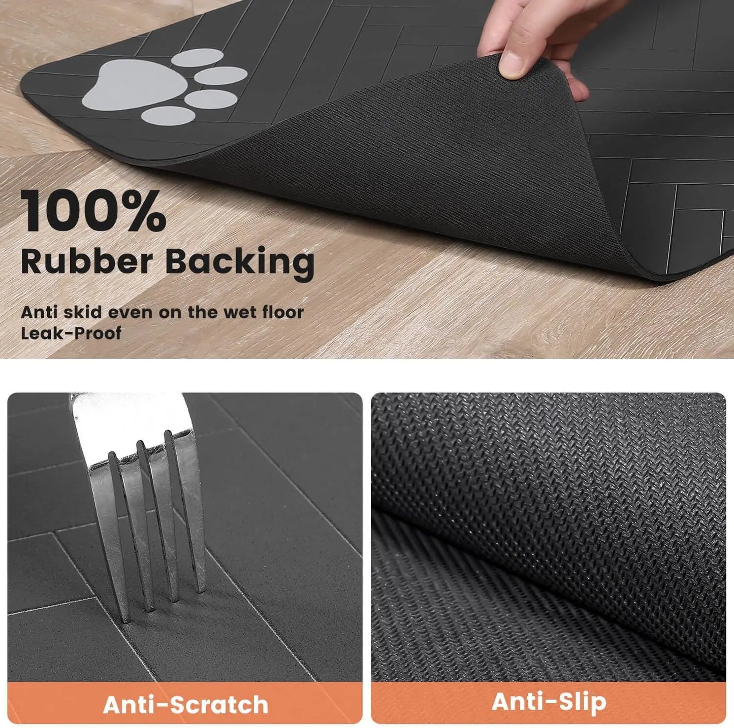 Absorbent Pet Feeding Mat with Non-Slip Rubber Backing