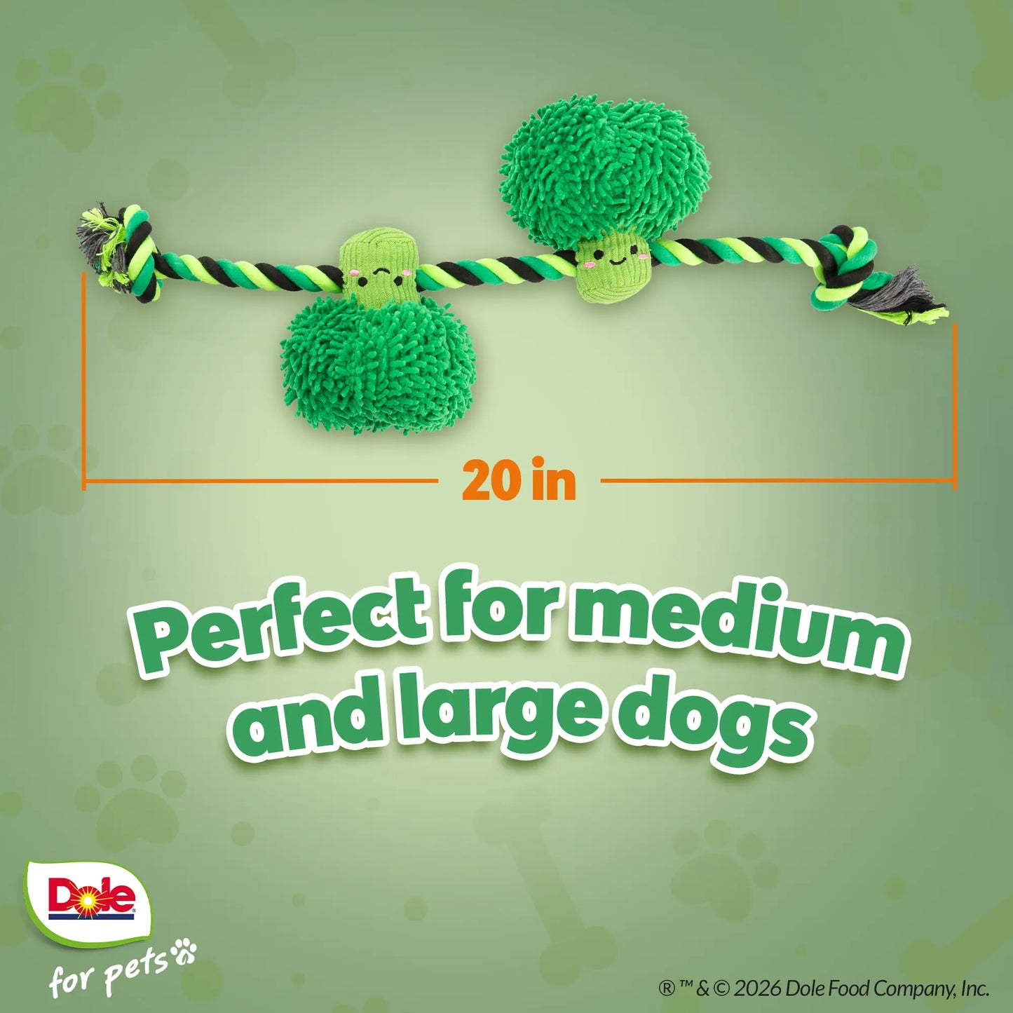 Dole for Pets Broccoli Dog Rope Toy with Squeaker, Tug of War Dog Toy- Cute Veggie Design