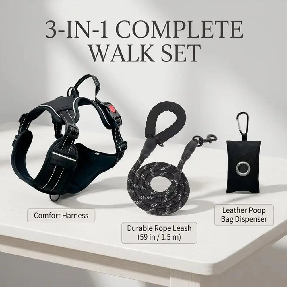 Heavy-Duty No-Pull Reflective Dog Harness Set