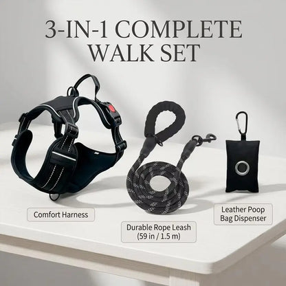 Heavy-Duty No-Pull Reflective Dog Harness Set