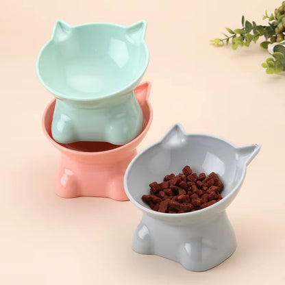 Cute Tilted Elevated Cat Food & Water Bowl