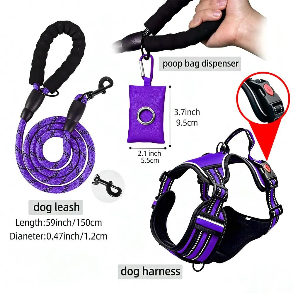 Adjustable Padded Dog Vest Harness with Front & Back Clips