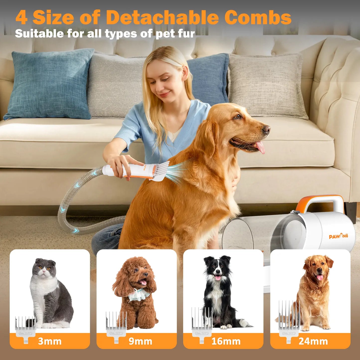PAWING Professional Pet Grooming Vacuum Kit & All-in-1 Deshedding Tool