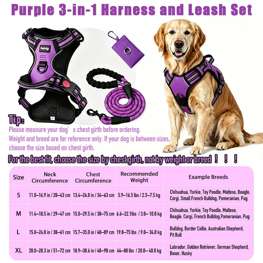 Adjustable Padded Dog Vest Harness with Front & Back Clips