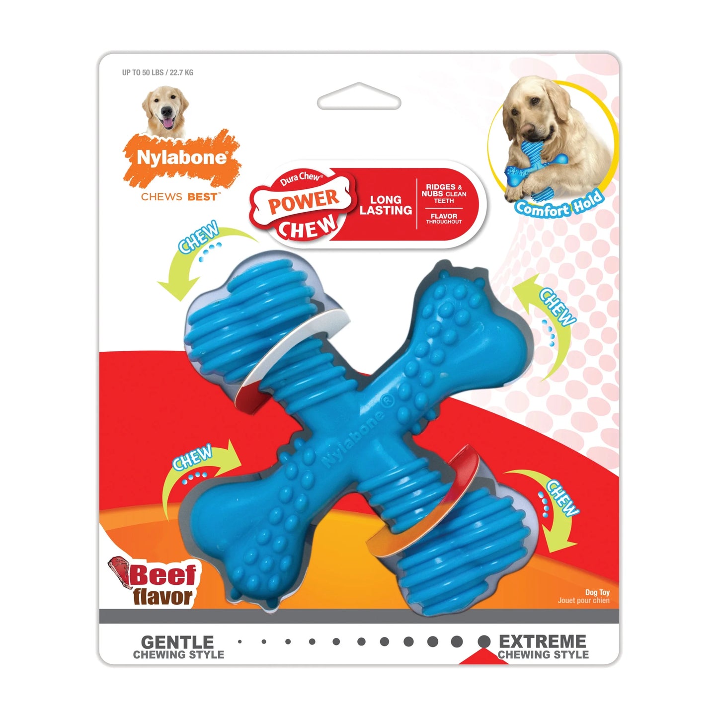 Beef-Flavored Power Chew X-Bone Toy for Large Dogs