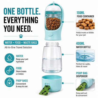 3-in-1 Portable Dog, Water Bottle & Food Container