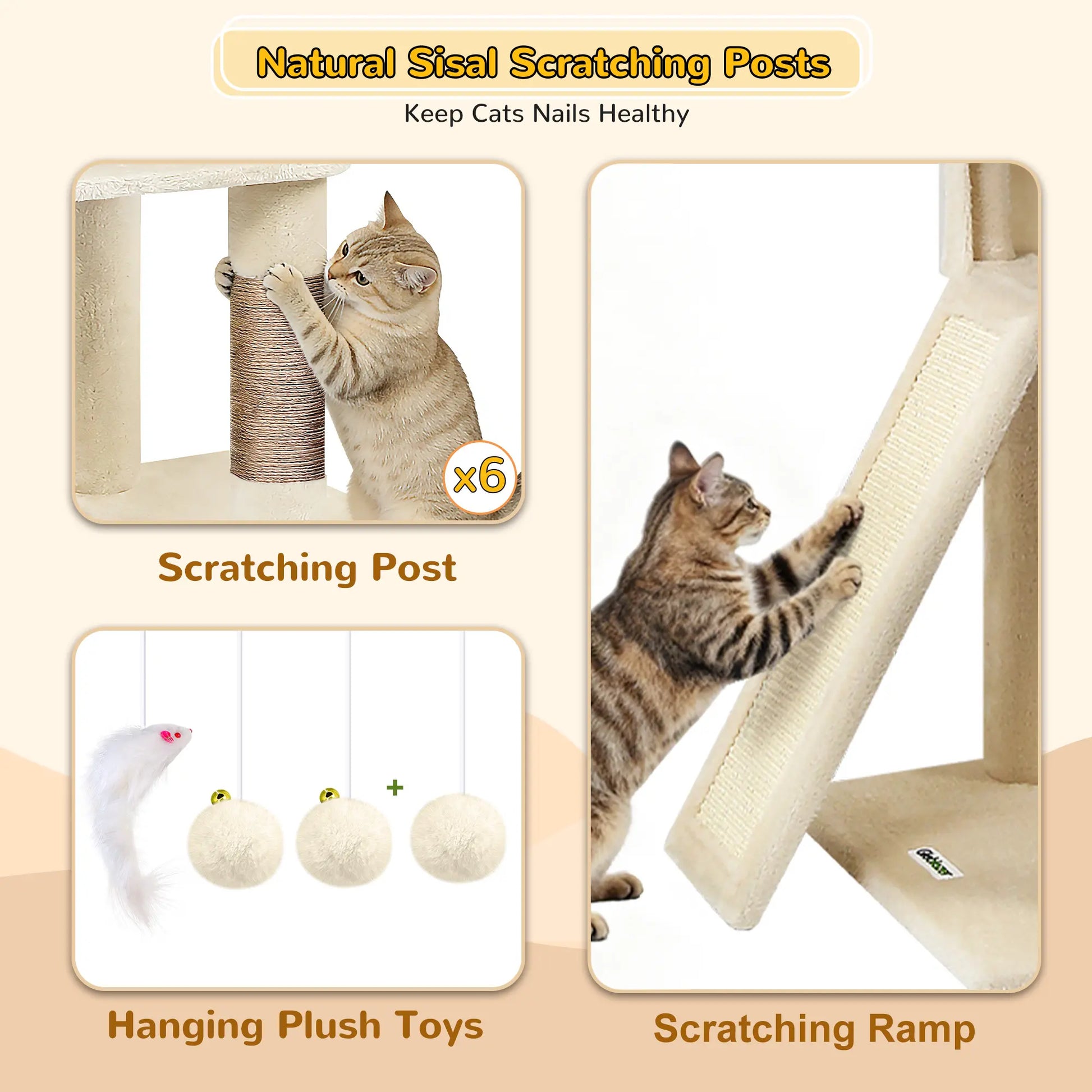 Modern Tall Cat Tree Condo with Sisal Scratching Posts