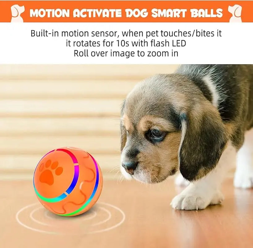 Dog Interactive Automatic Rolling Ball Toy - Durable Plastic, Usb-Rechargeable, Motion-Activated, Large, LED Flash, Boosts Exercise & Mental Stimulation