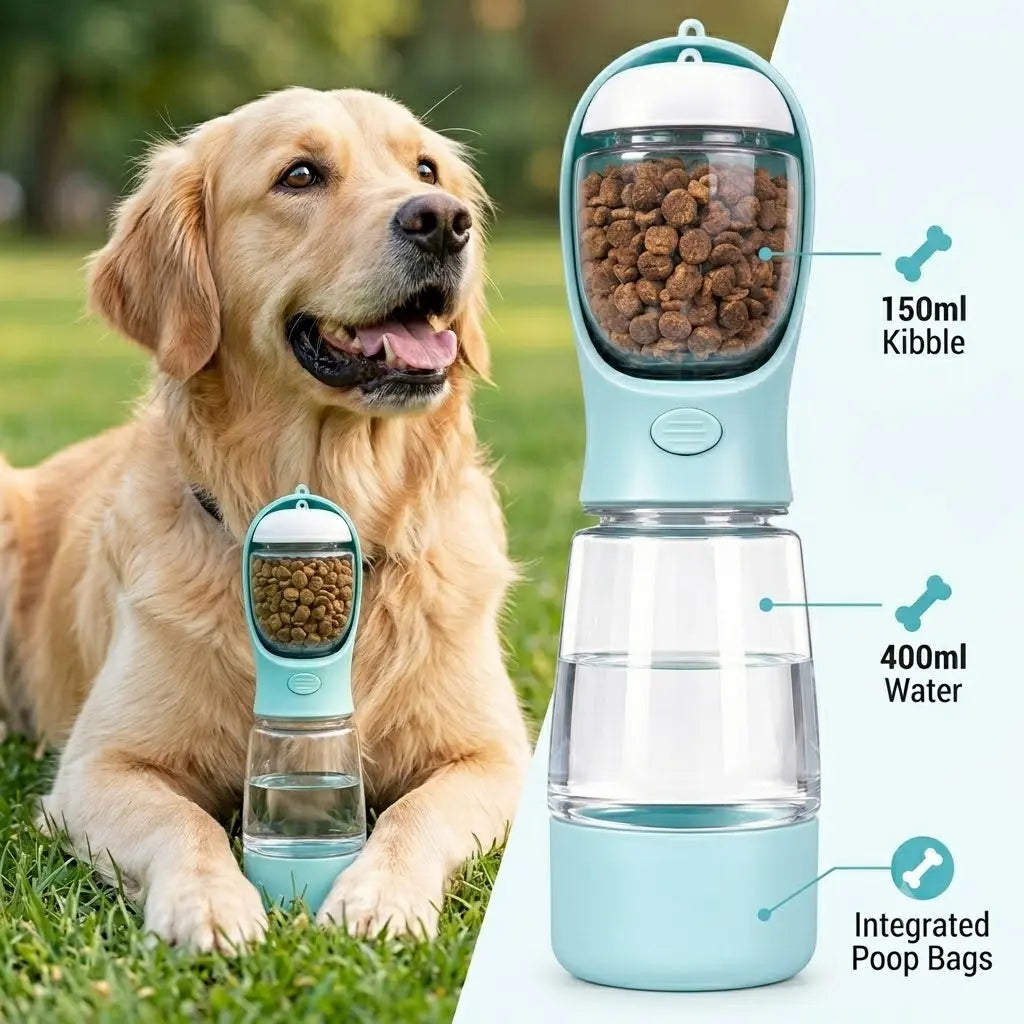 3-in-1 Portable Dog, Water Bottle & Food Container