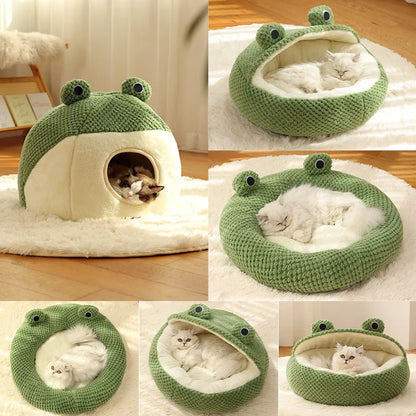 Warm Plush Frog Cave Bed for Small Pets