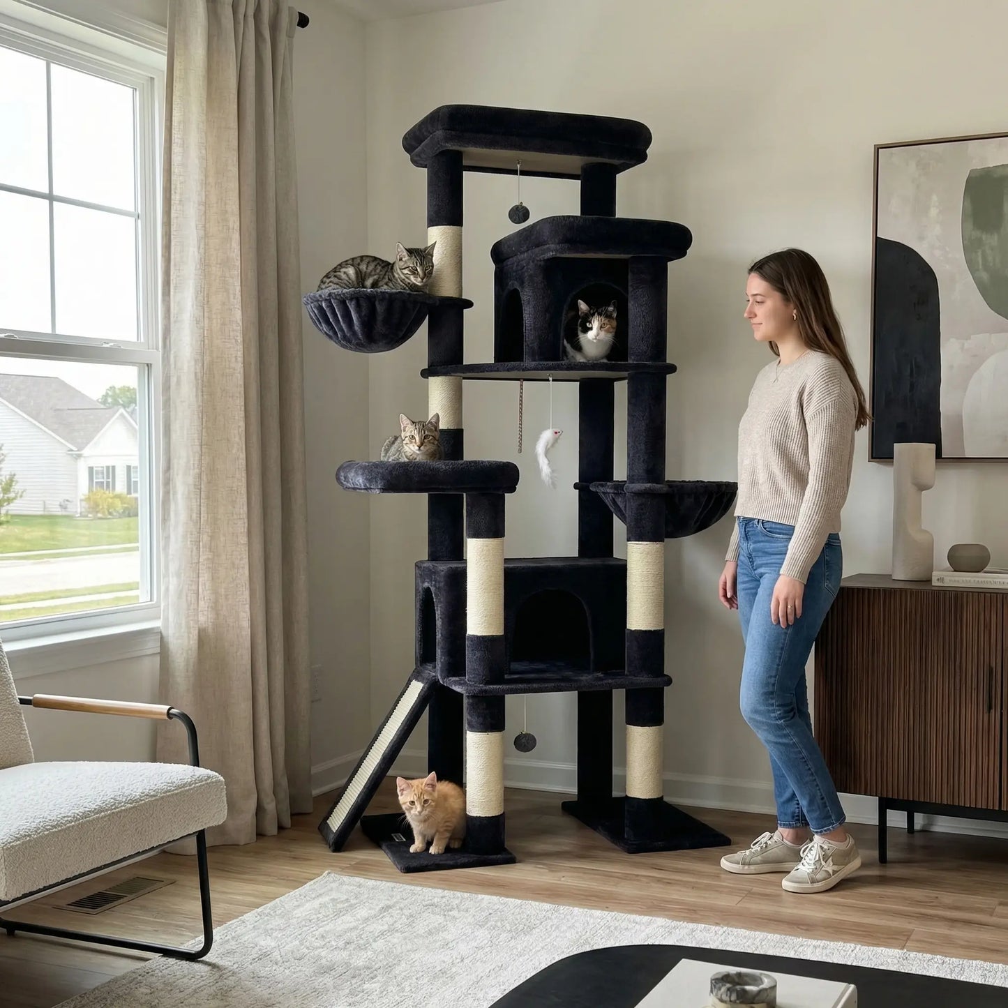 Modern Tall Cat Tree Condo with Sisal Scratching Posts