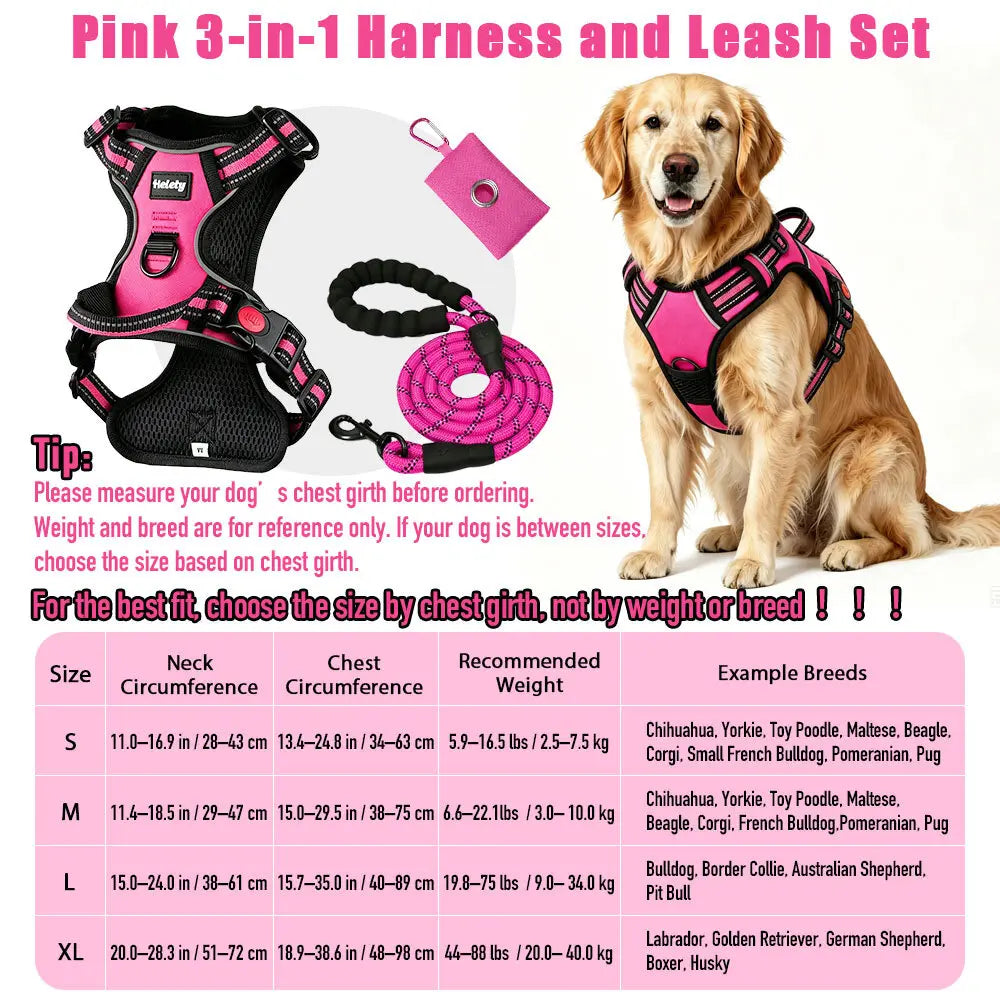 Heavy-Duty No-Pull Reflective Dog Harness Set