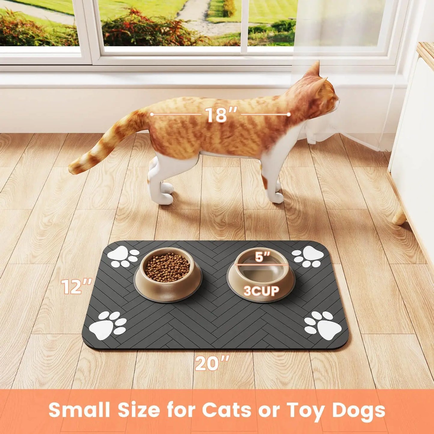 Absorbent Pet Feeding Mat with Non-Slip Rubber Backing