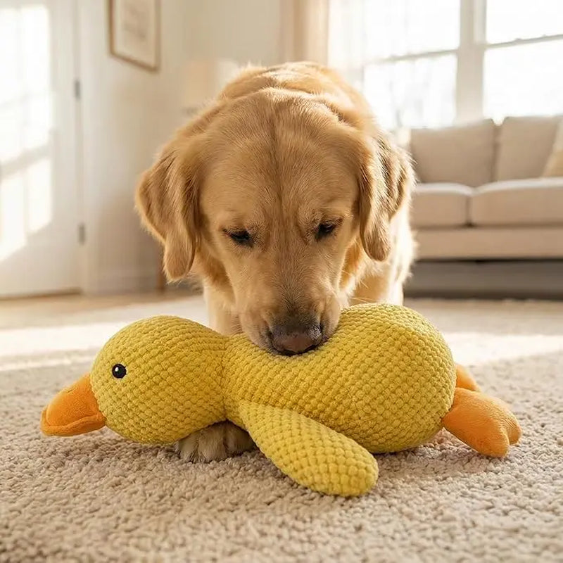 Soft Corduroy Duck Toy with Built-In Squeaker for Puppies