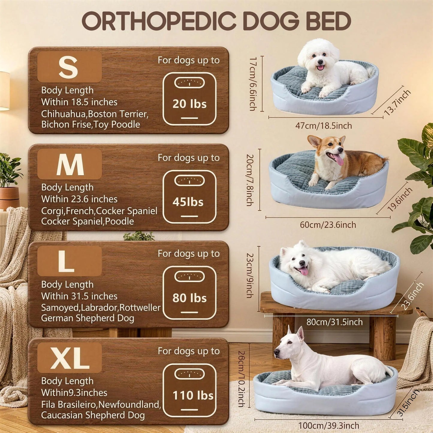 Premium Washable Plush Dog Couch Bed with Waterproof Base