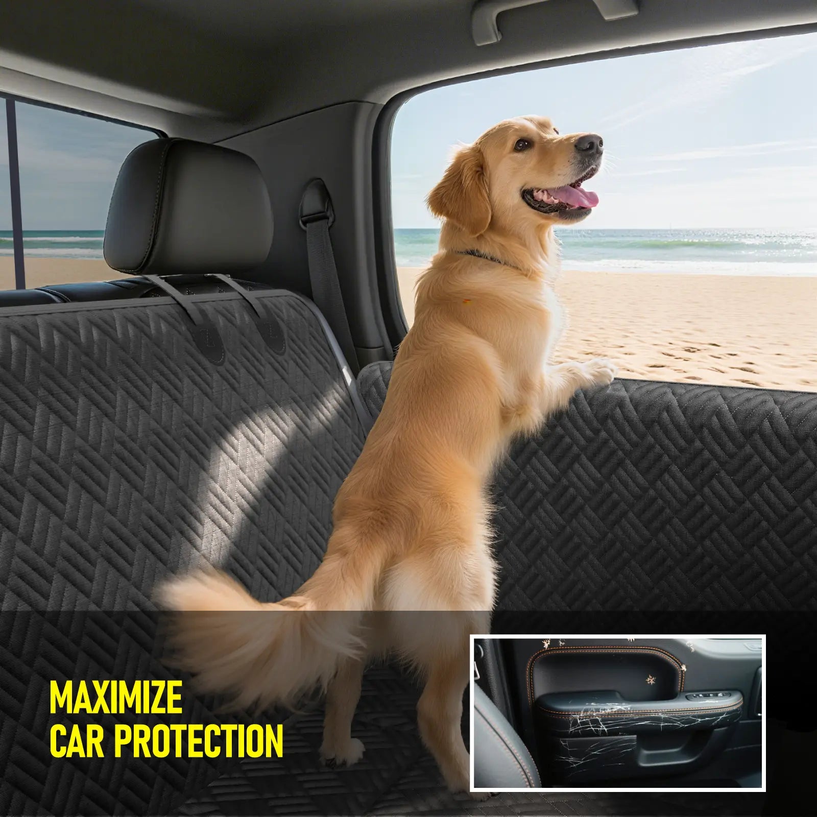 Hard Bottom Dog Car Seat Cover – Heavy Duty Back Seat Extender