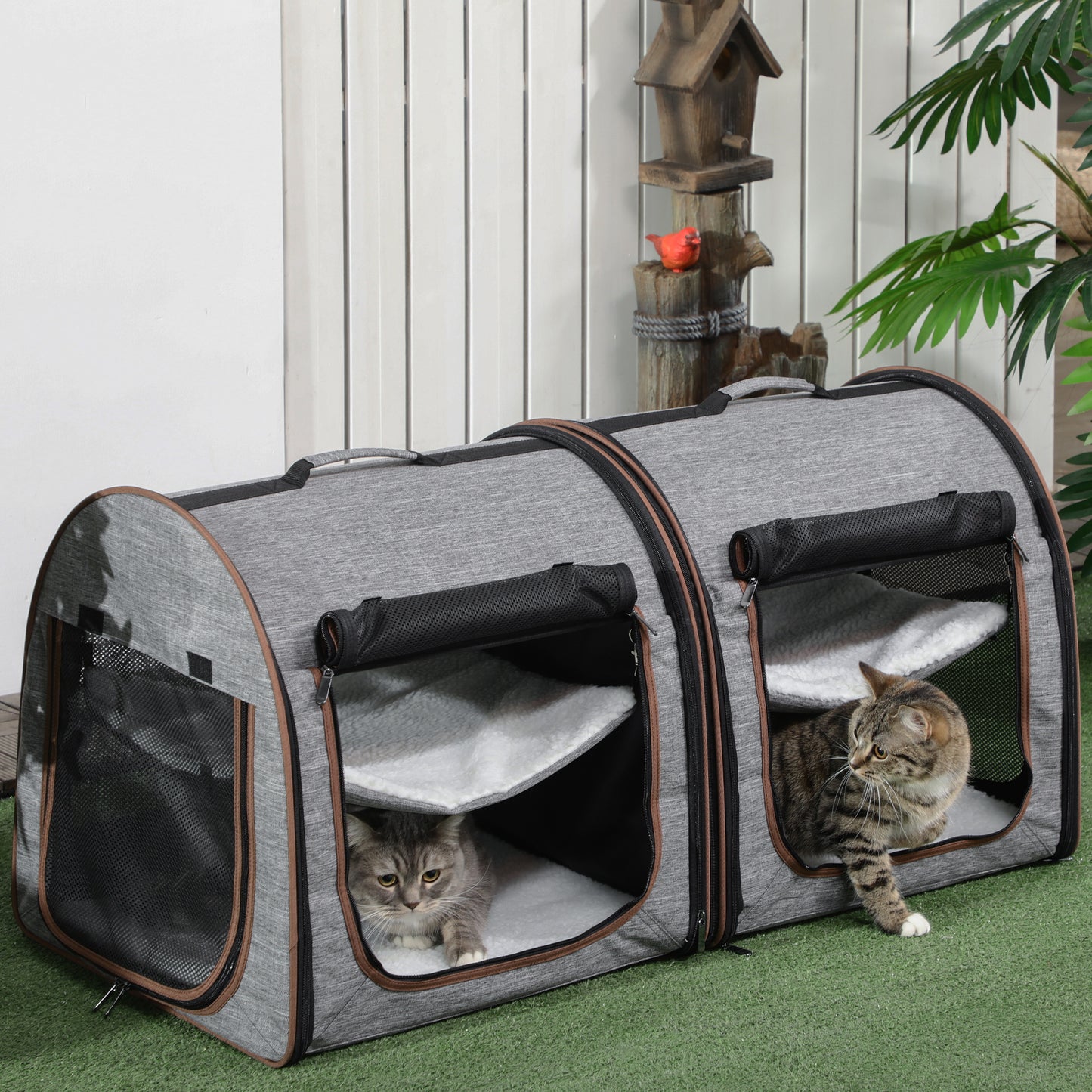 Portable Soft-Sided Dual Compartment Pet Carrier (Grey)