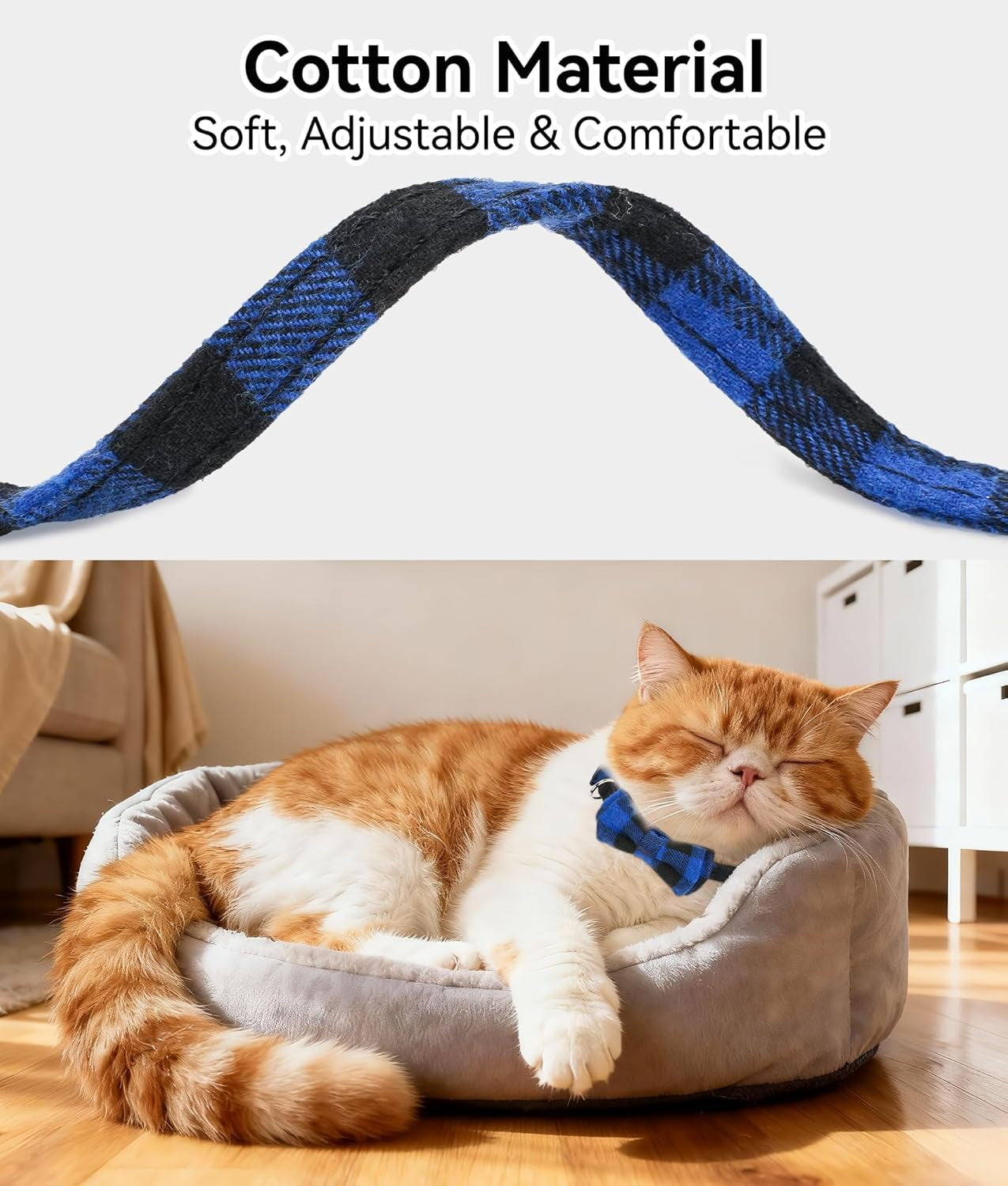 Breakaway Plaid Cat Collar with Bell and Bow Tie