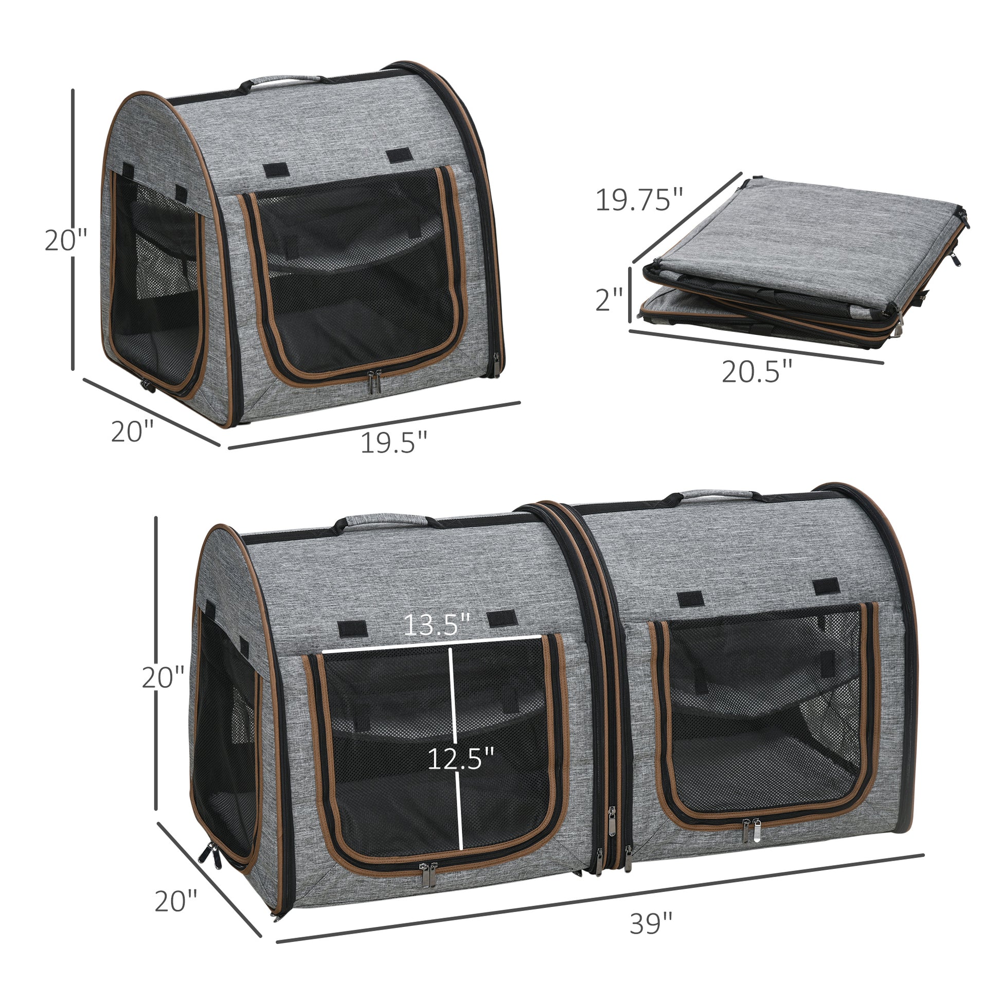Portable Soft-Sided Dual Compartment Pet Carrier (Grey)