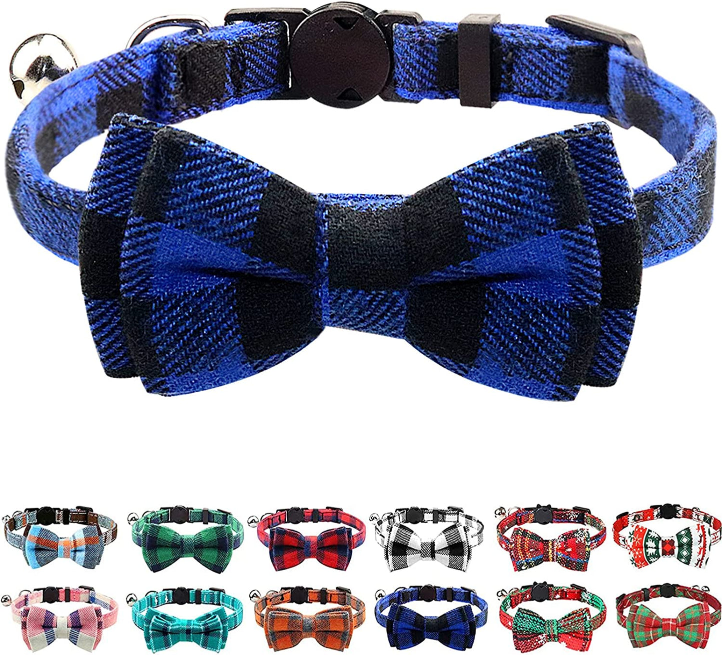 Breakaway Plaid Cat Collar with Bell and Bow Tie