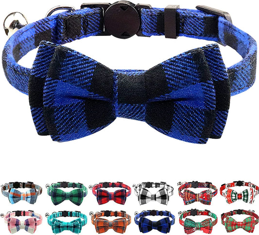 Breakaway Plaid Cat Collar with Bell and Bow Tie