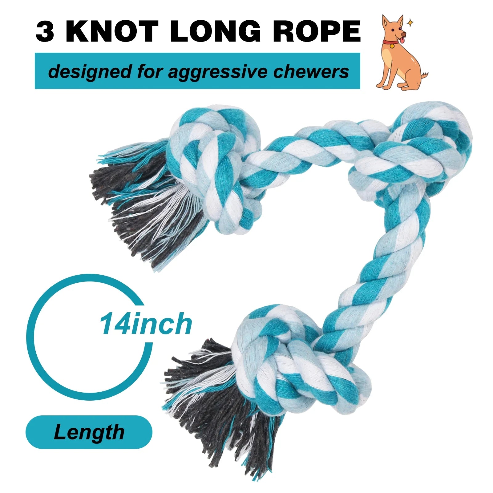 3-Knot Braided Cotton Dog Chew Rope for Teeth Cleaning
