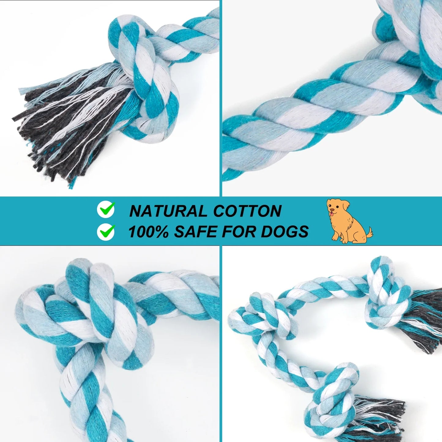 3-Knot Braided Cotton Dog Chew Rope for Teeth Cleaning
