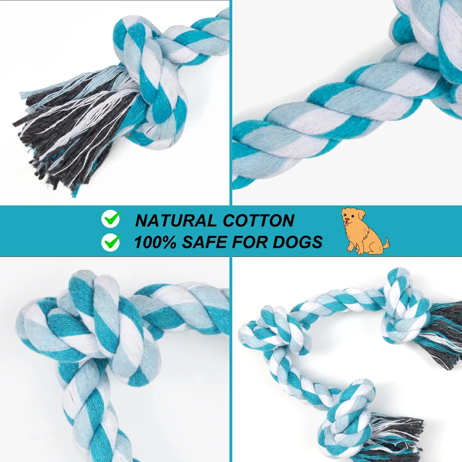 3-Knot Braided Cotton Dog Chew Rope for Teeth Cleaning