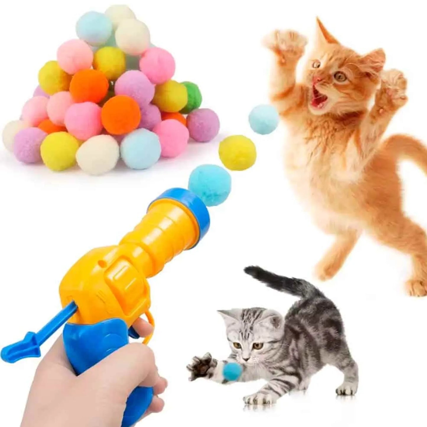 Plush Ball Launcher Gun Toy for Cats (31-Piece Set)